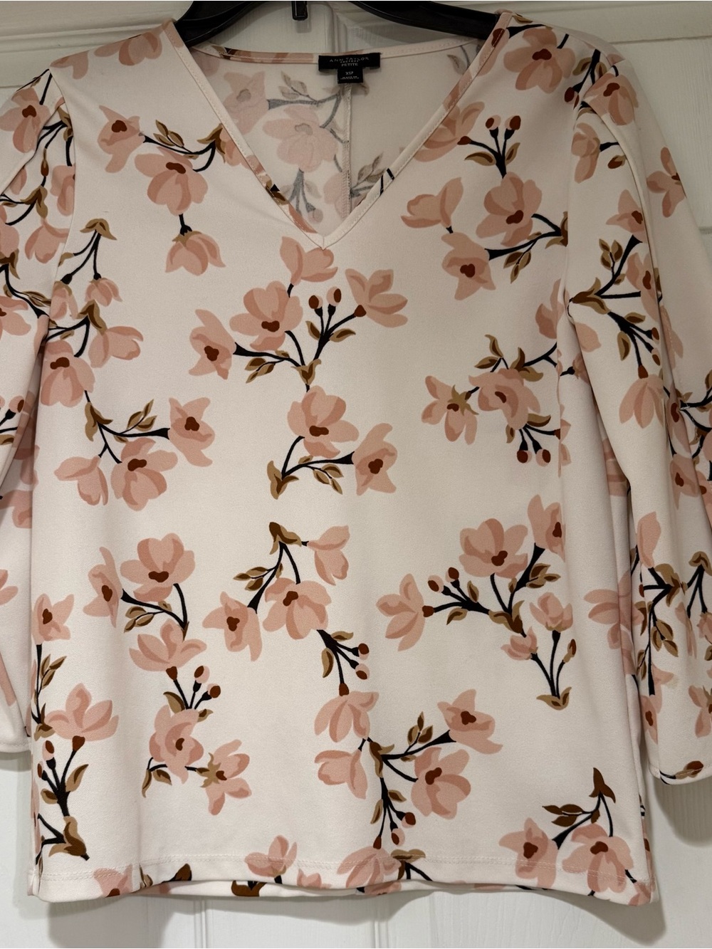 Ann Taylor Cream Tunic with Blush Pink Floral Print